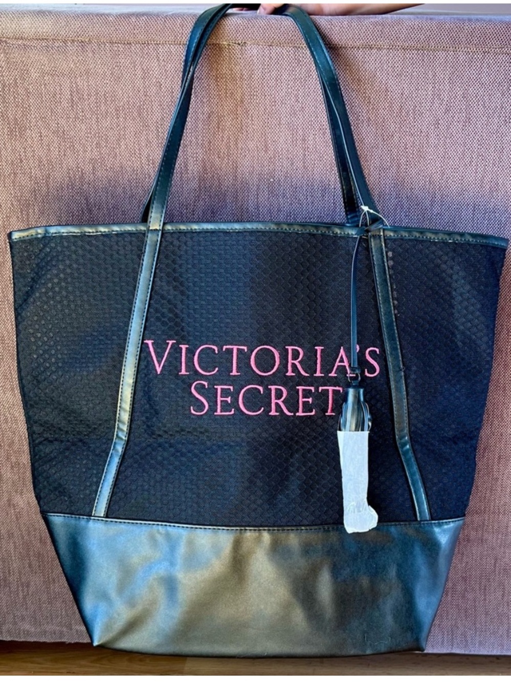 Victoria's Secret Black Tote with Pink Logo